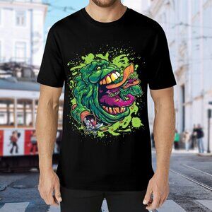 Brand New Graphic Monster Skate T-Shirt in Black with Neon Green Art